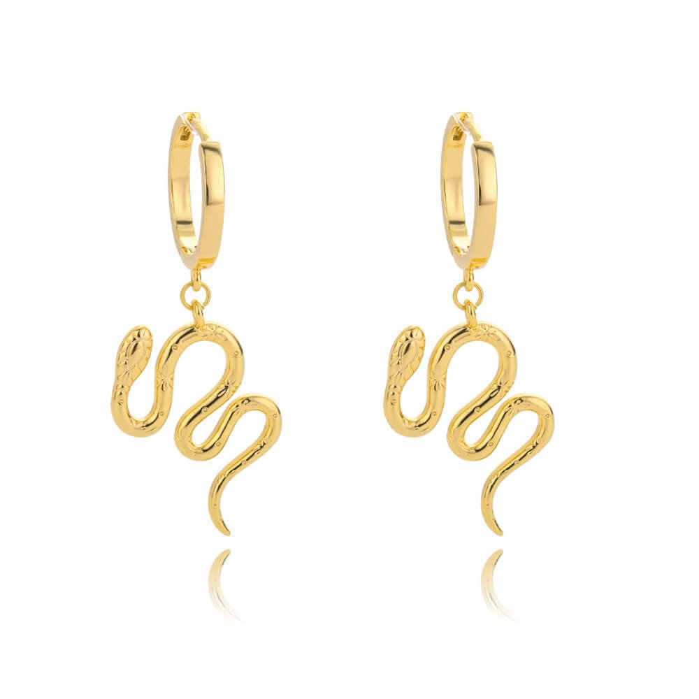 Boucles D'oreilles Pendantes Serpent GOOIX - Plaqué Or Jaune, Fermoir Clous - Neuves Avec étiquettes