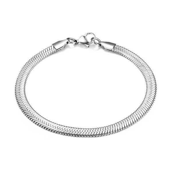Bracelet Maille Plate Serpent Argent Massif 925 – Gris Miroir 18,5 Cm
